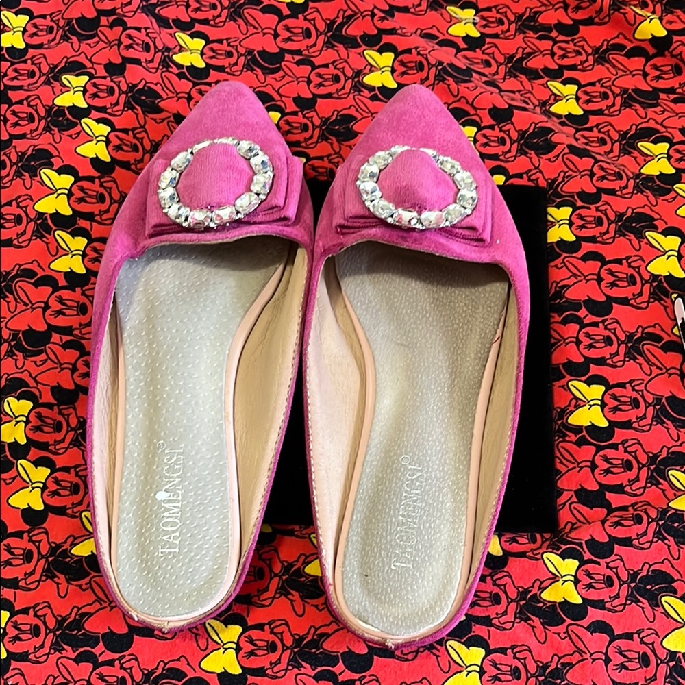 Zara Pink Flats with Crystal Accents